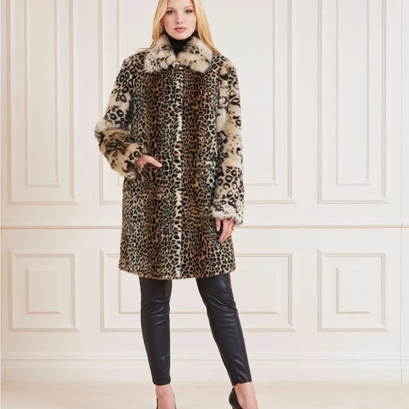 NWT MARCIANO GUESS - WOMENS LEOPARD FAUX FUR COAT - Picture 1 of 14